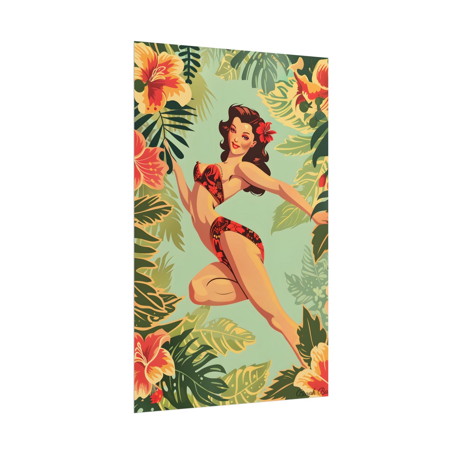 Vintage Retro Pin-Up Girl: Mid-Century Art Illustration - Poster