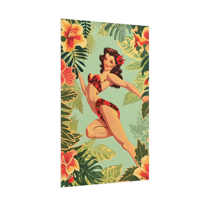 Vintage Retro Pin-Up Girl: Mid-Century Art Illustration - Poster