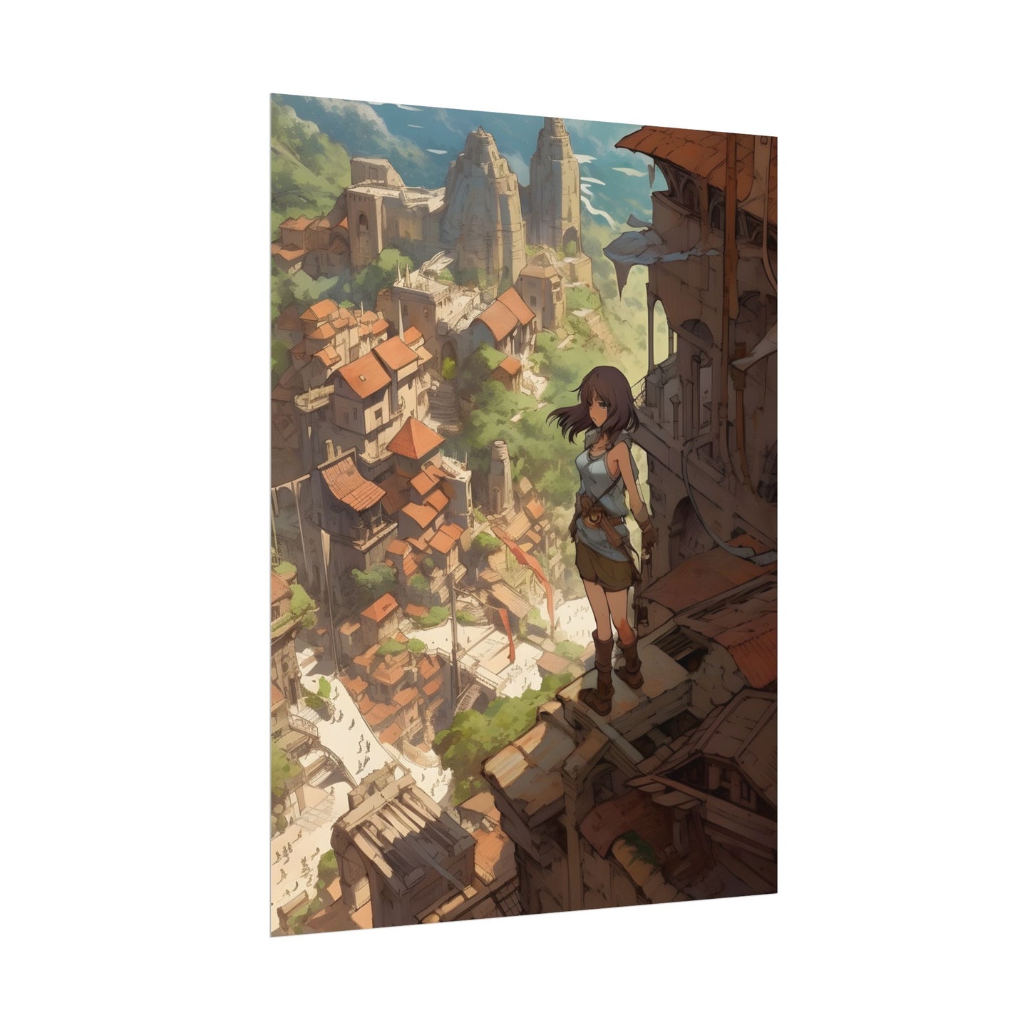 Dramatic Anime Feather: Bird's Eye View Illustration - Poster