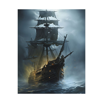 Ghostly Pirate Voyage: Historic Sea Travel Digital Art - Poster