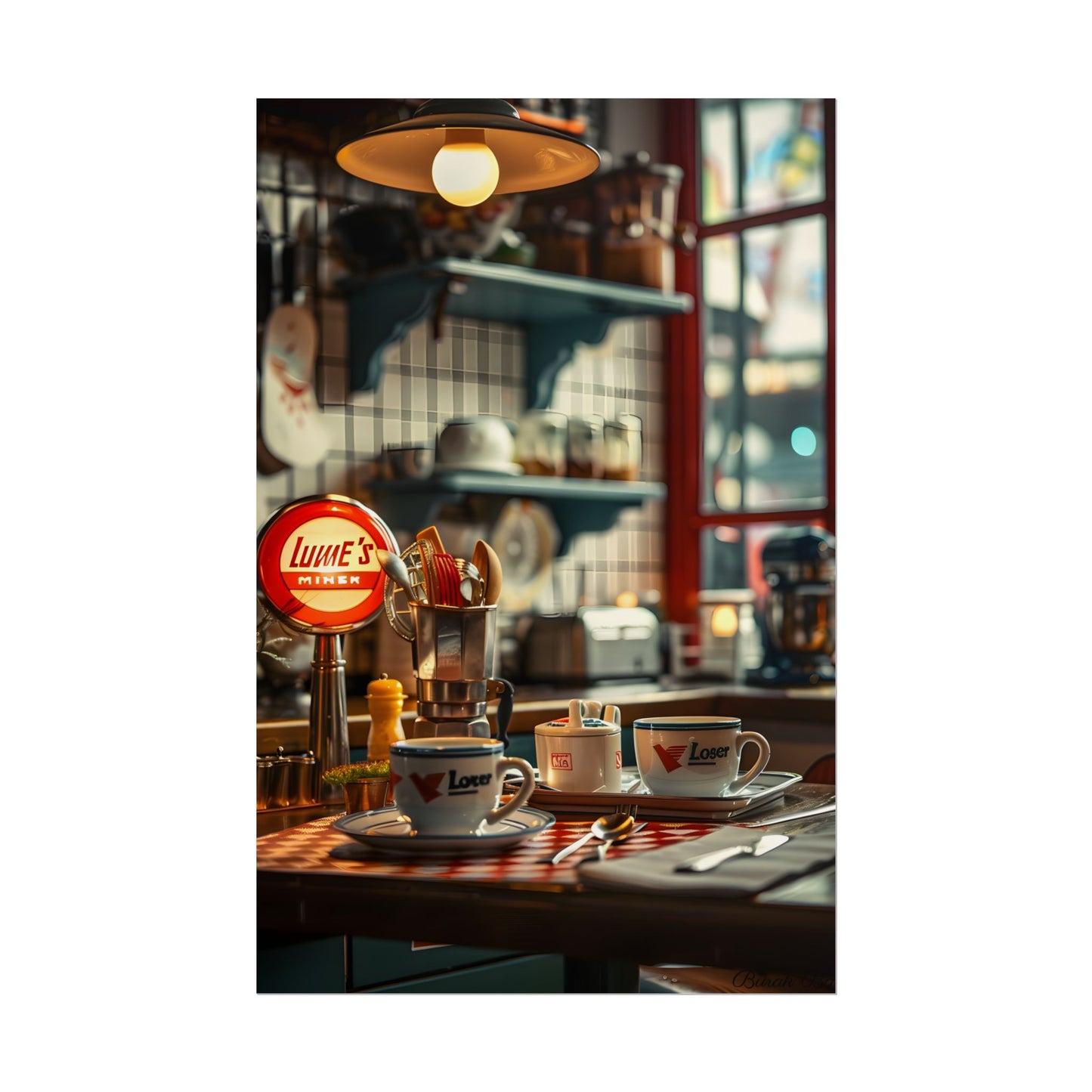 Retro Warmth: Cozy Lukes Diner Coffee Scene Art - Poster