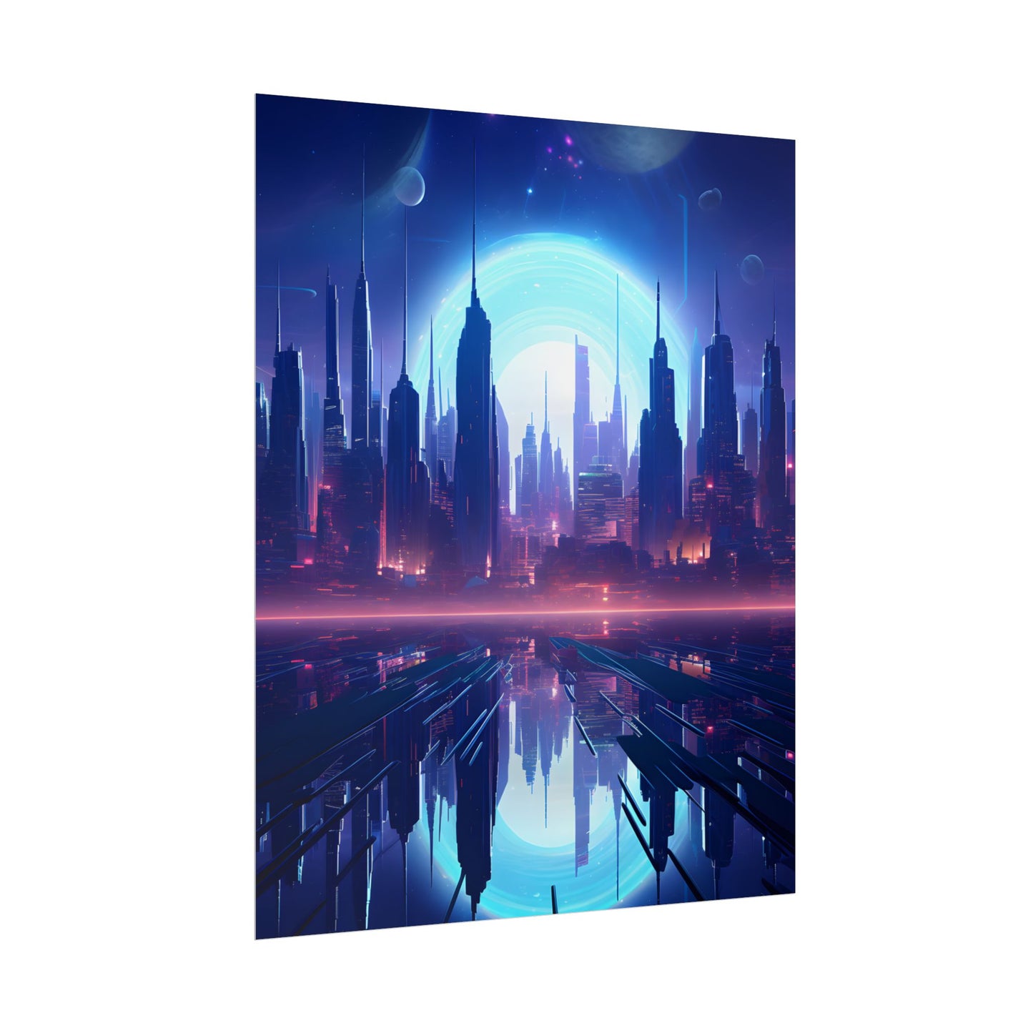 Melancholic Cyberpunk Night: Dark Cityscape Digital Art - Poster