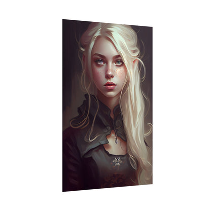 Blonde Portrait: Elegant Woman in Black Dress - Poster