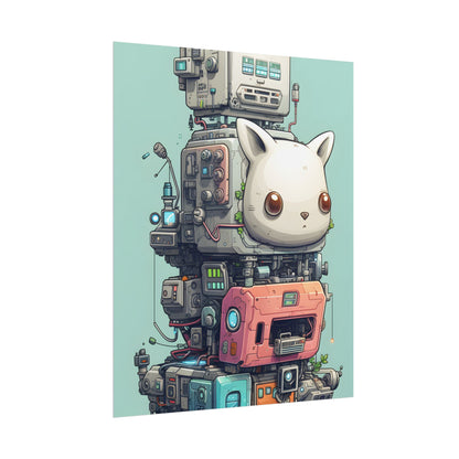 Mysterious Pixel Pets in Futuristic Room: Cyberpunk Artwork - Poster