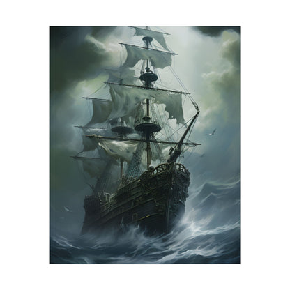 Surreal Pirate Ghost Ship Sailing Ocean - Poster