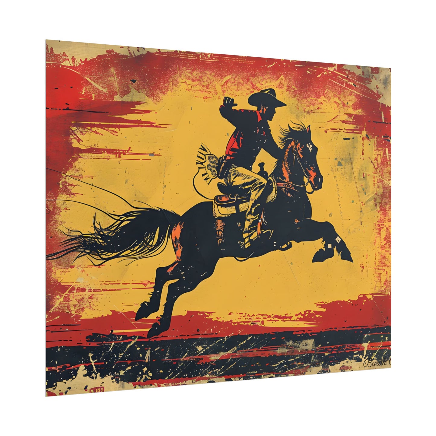 Retro Rodeo Action: Cowboy Riding Bucking Bronc - Poster