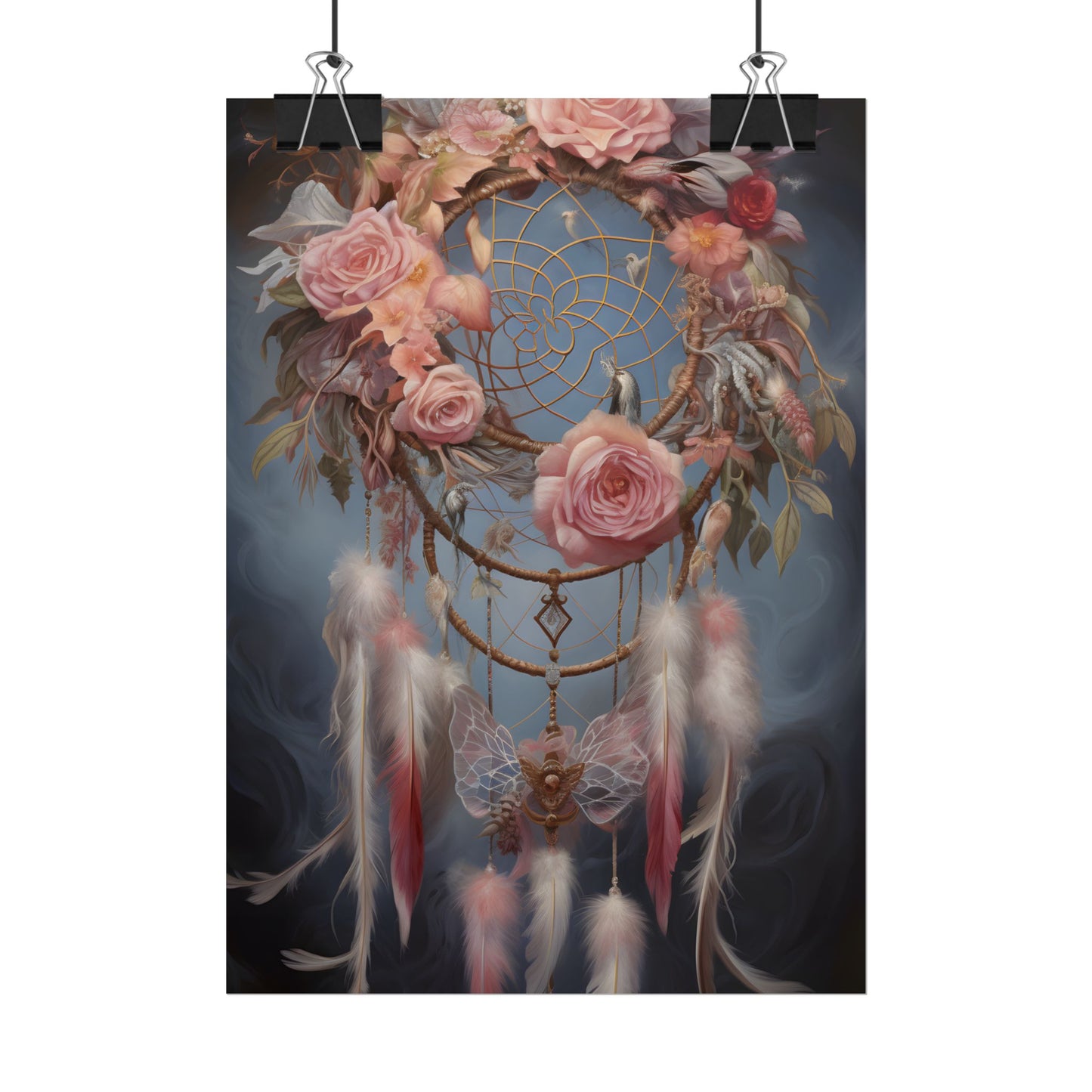 Ethereal Dreamcatcher Realm: Surreal Artwork with Colorful Feathers - Poster