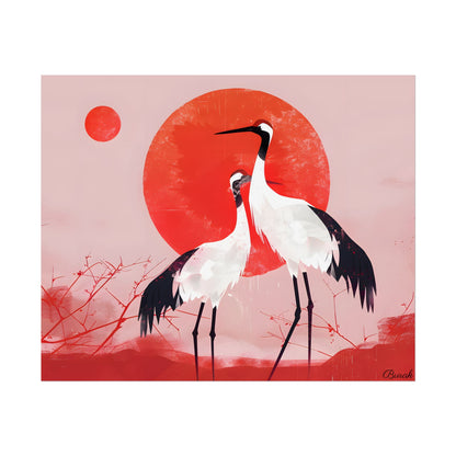 Peaceful Crane Sanctuary: Serene Landscape Nature Art - Poster