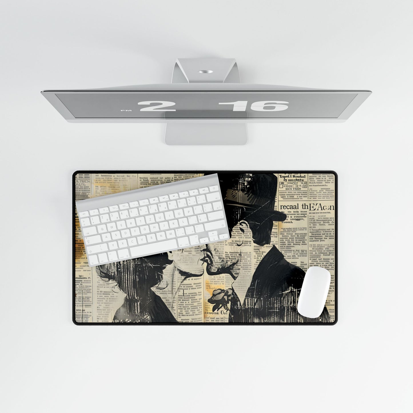 Vintage Romance Couples: Newsprint Artwork - Intimate Moments - Desk Mat