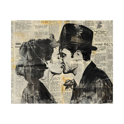 Vintage Romance Couples: Newsprint Artwork - Intimate Moments - Poster