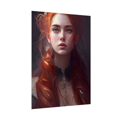 Elegant Redhead Portrait: Female Artwork in Dress - Poster