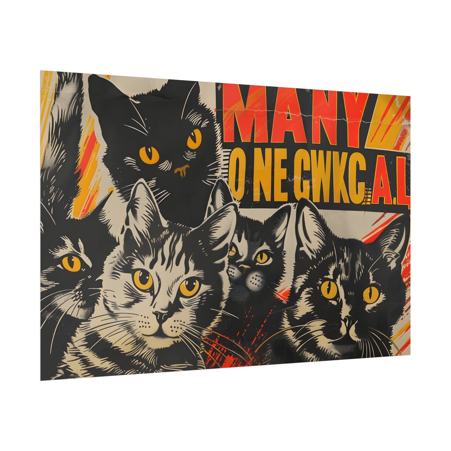 Red Cats in Soviet Motion: A Playful Poster Art - Poster