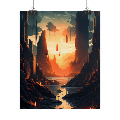 Cyberpunk Metropolis Ablaze: Nocturnal Digital Masterpiece - Poster