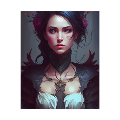 Enchanting Female Portrait: Elegant Black Dress Artwork - Poster