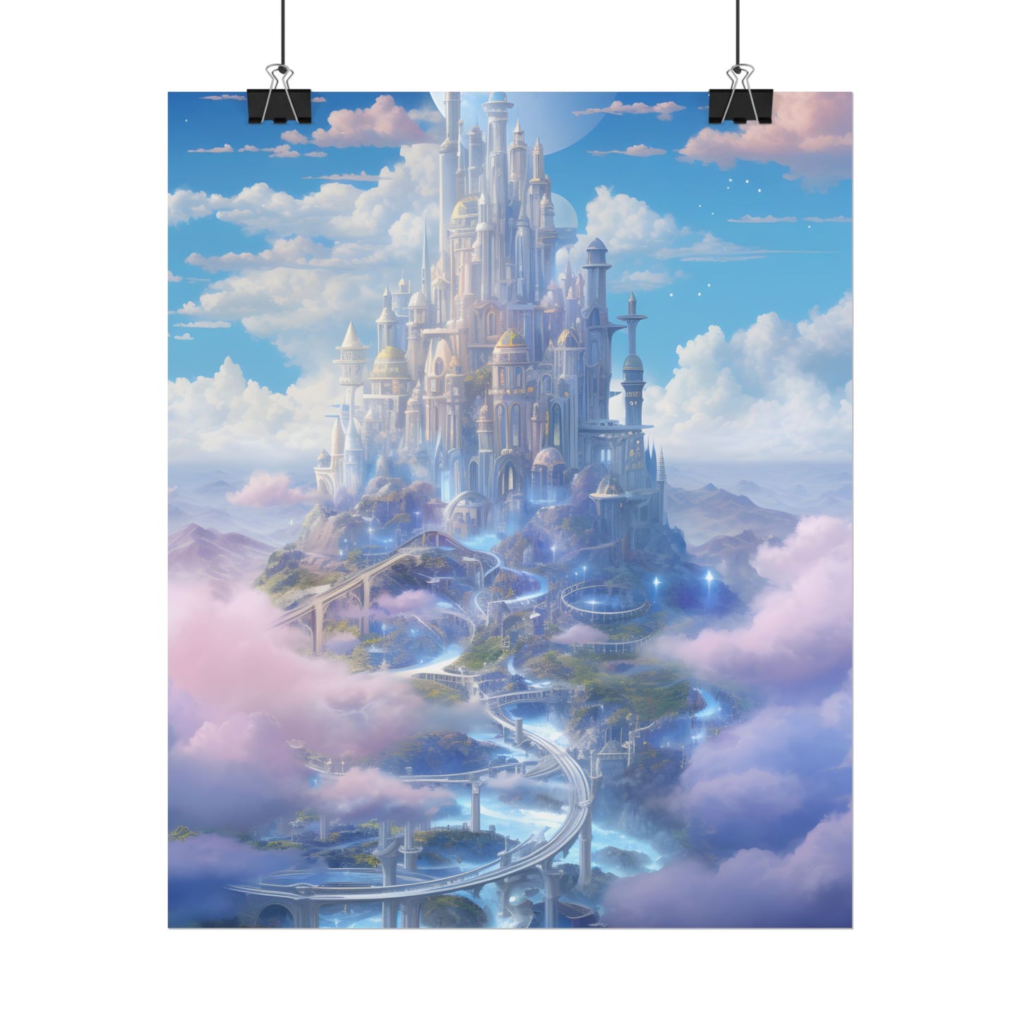 Floating City in Celestial Realm: Serene Fantasy Artwork - Poster