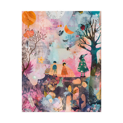 Colorful Whimsy: Blue Fish, Yellow Bird, Pink Cat Art Collage - Poster