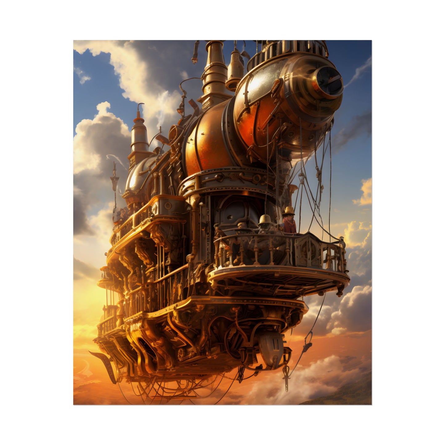 Steampunk Sky-Liner Thrill: Colorful Runners on Colum - Poster