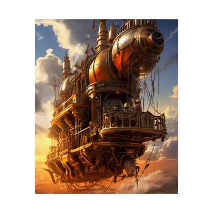 Steampunk Sky-Liner Thrill: Colorful Runners on Colum - Poster