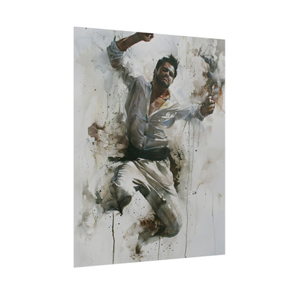 Watercolor Artwork: Man Dancing in Dynamic Movement - Poster