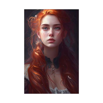 Elegant Redhead Portrait: Female Artwork in Dress - Poster