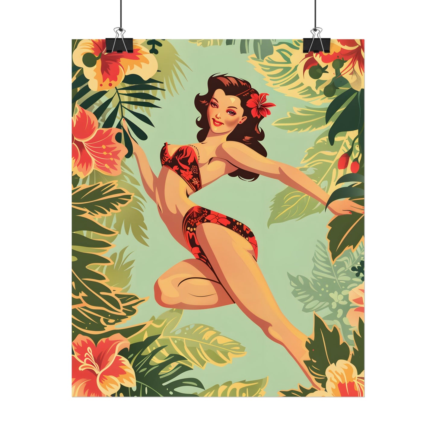 Vintage Retro Pin-Up Girl: Mid-Century Art Illustration - Poster