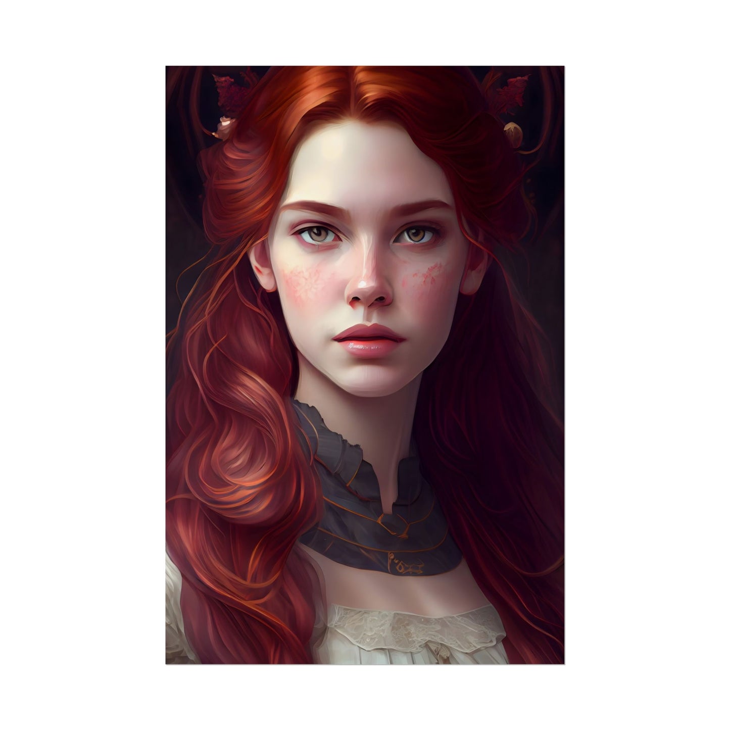 Beautiful Redhead Female Portrait: Classic Timeless Artwork - Poster