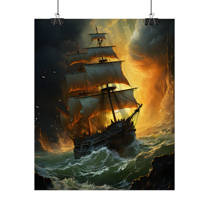 Mostly Green Seascape: Magnificent Oil Painting of a Ship - Poster
