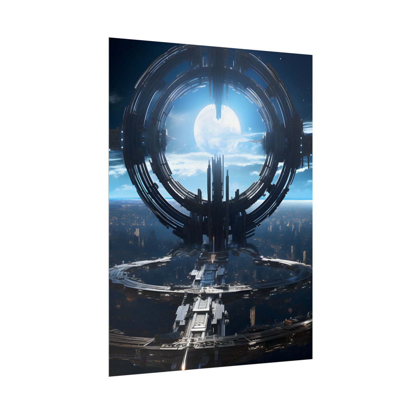 Futuristic Space Station: Orbiting Multimoon Planet Artwork - Poster