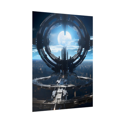 Futuristic Space Station: Orbiting Multimoon Planet Artwork - Poster