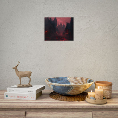 Dark Gothic Cityscape: A Serene Misty Dusk Scene - Poster