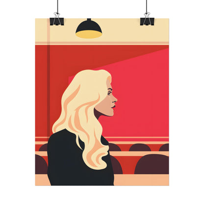 Minimalist Blonde Woman in Black Dress: Modern Art Poster - Poster