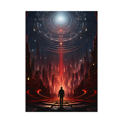 Futuristic Cityscape: Neon Sky Meets Nature's Harmony - Poster