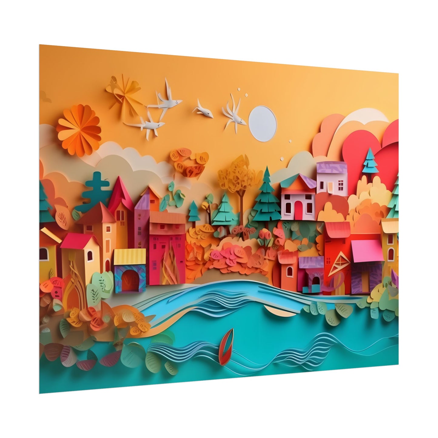 Epic Sunset Beach: Magical Paper Quilling Artwork - Poster