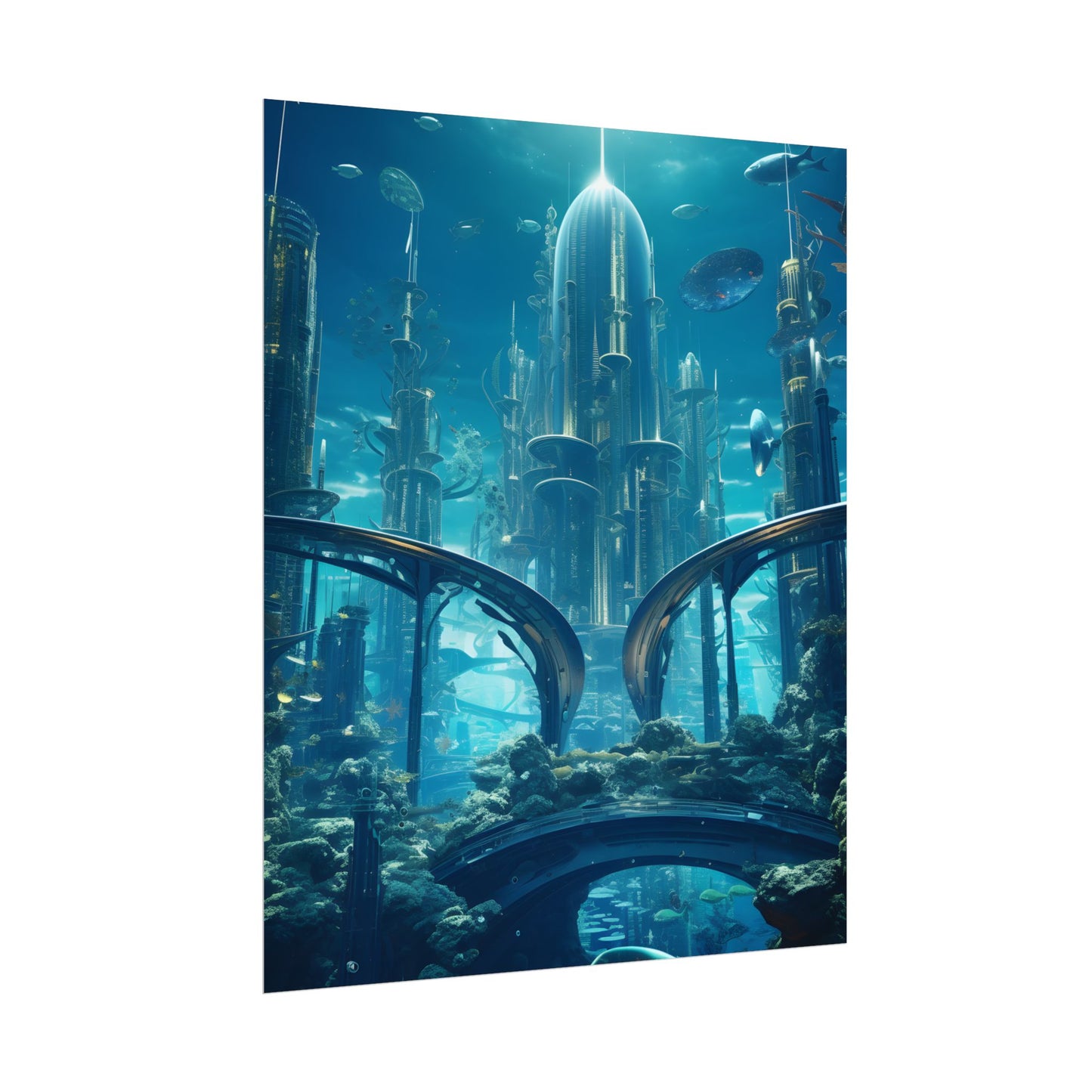 Underwater City of the Future: Sleek Modern Architecture - Poster