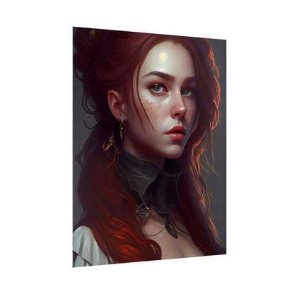 Formal Redhead Portrait: Nature-Themed Artwork in Green and Blue - Poster