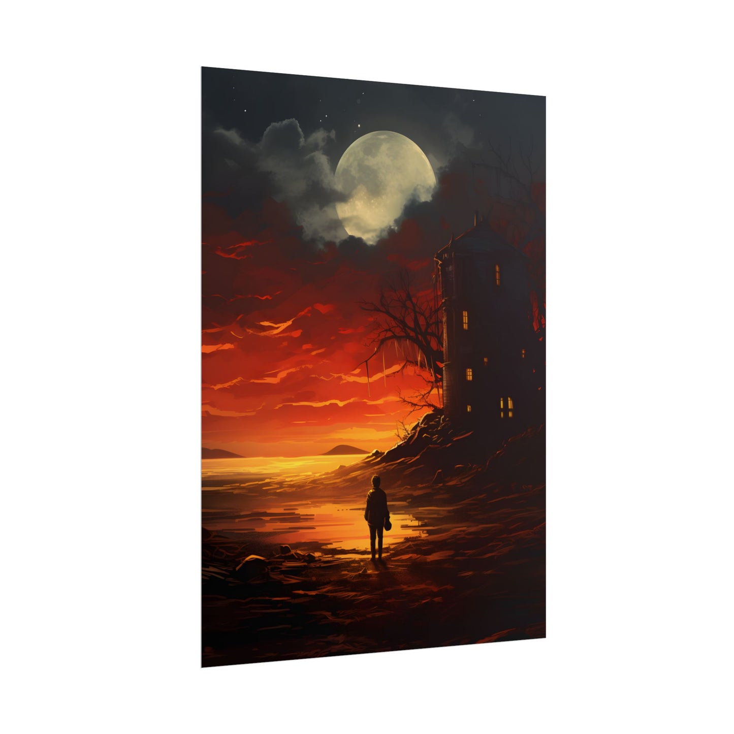Black and White Portrait: Mysterious Figure Seated - Poster