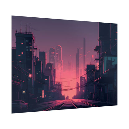 Cyberpunk Nighttime Cityscape: Melancholic Mood - Poster