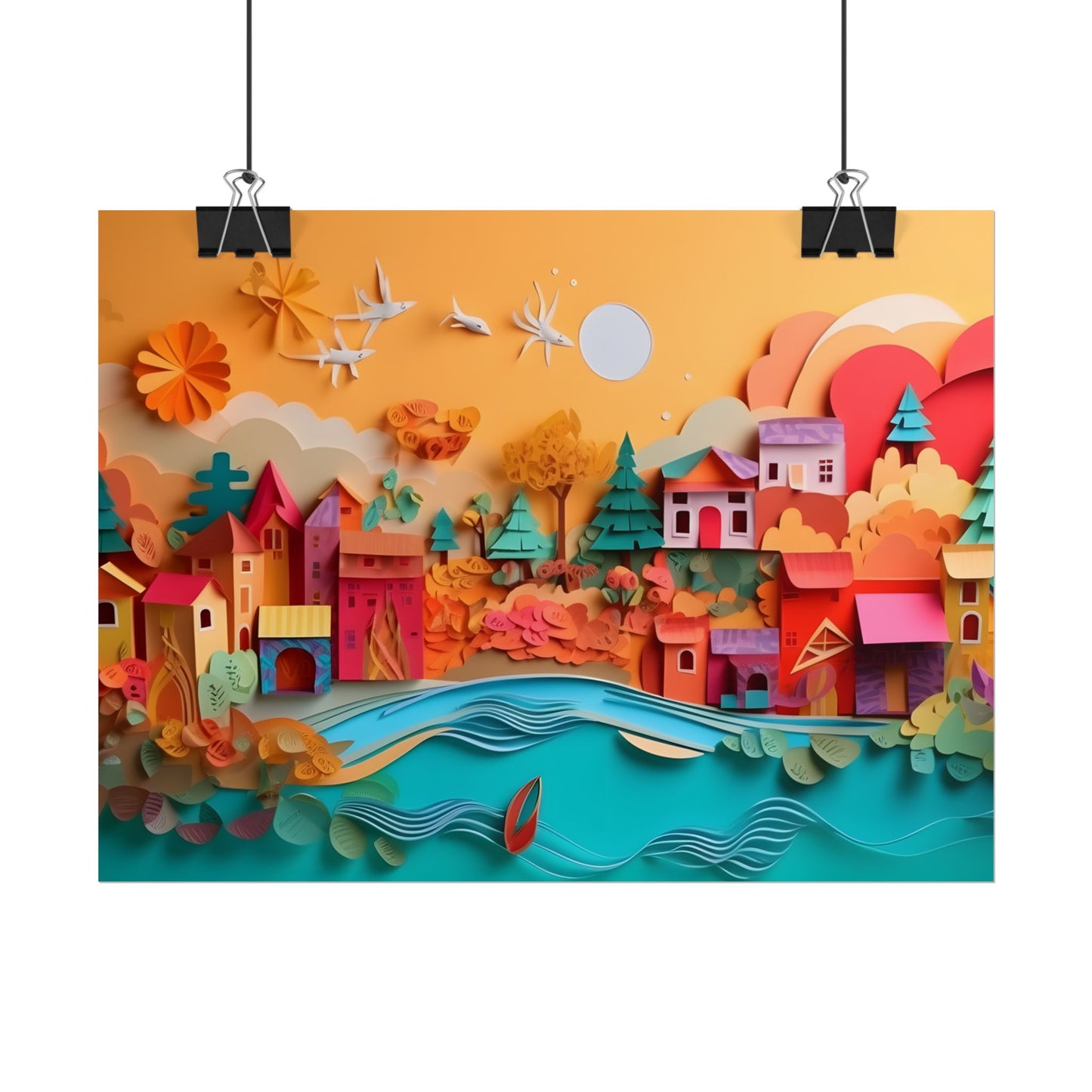 Epic Sunset Beach: Magical Paper Quilling Artwork - Poster