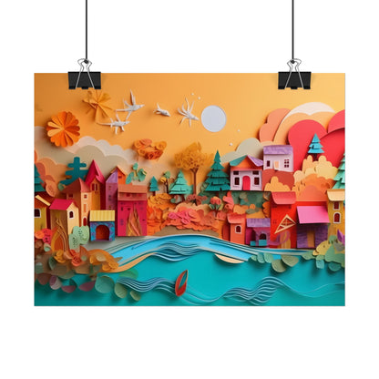 Epic Sunset Beach: Magical Paper Quilling Artwork - Poster