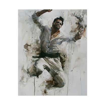 Watercolor Artwork: Man Dancing in Dynamic Movement - Poster