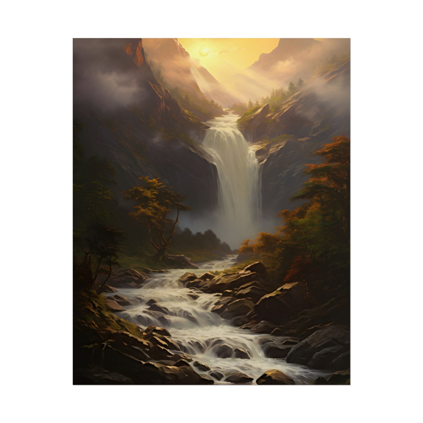 Breathtaking Waterfall: Nature's Beauty in Oil Painting - Poster