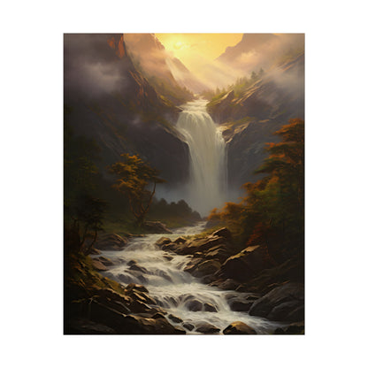 Breathtaking Waterfall: Nature's Beauty in Oil Painting - Poster