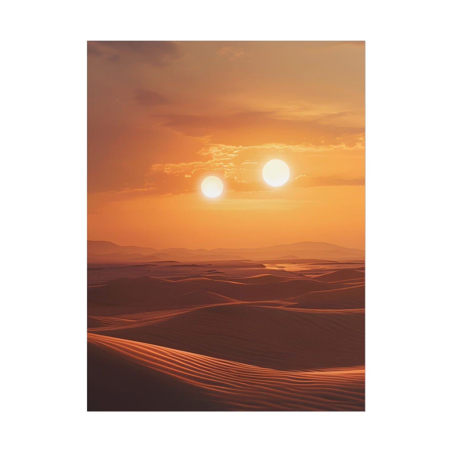 Serene Binary Sunset Artwork: A Peaceful Landscape - Poster