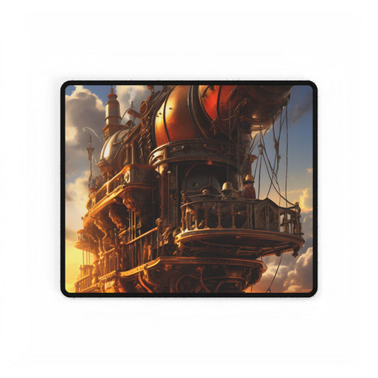 Steampunk Sky-Liner Thrill: Colorful Runners on Colum - Desk Mat