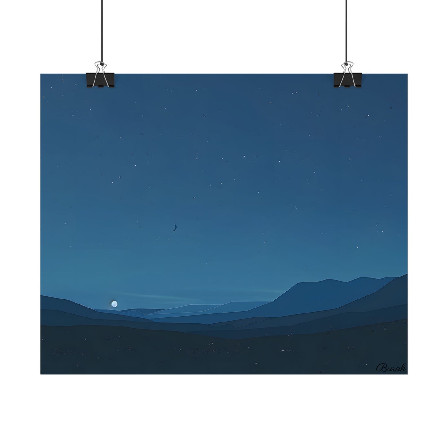 Minimalist Night Sky: Stars and Crescent Moon Art - Poster