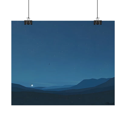 Minimalist Night Sky: Stars and Crescent Moon Art - Poster