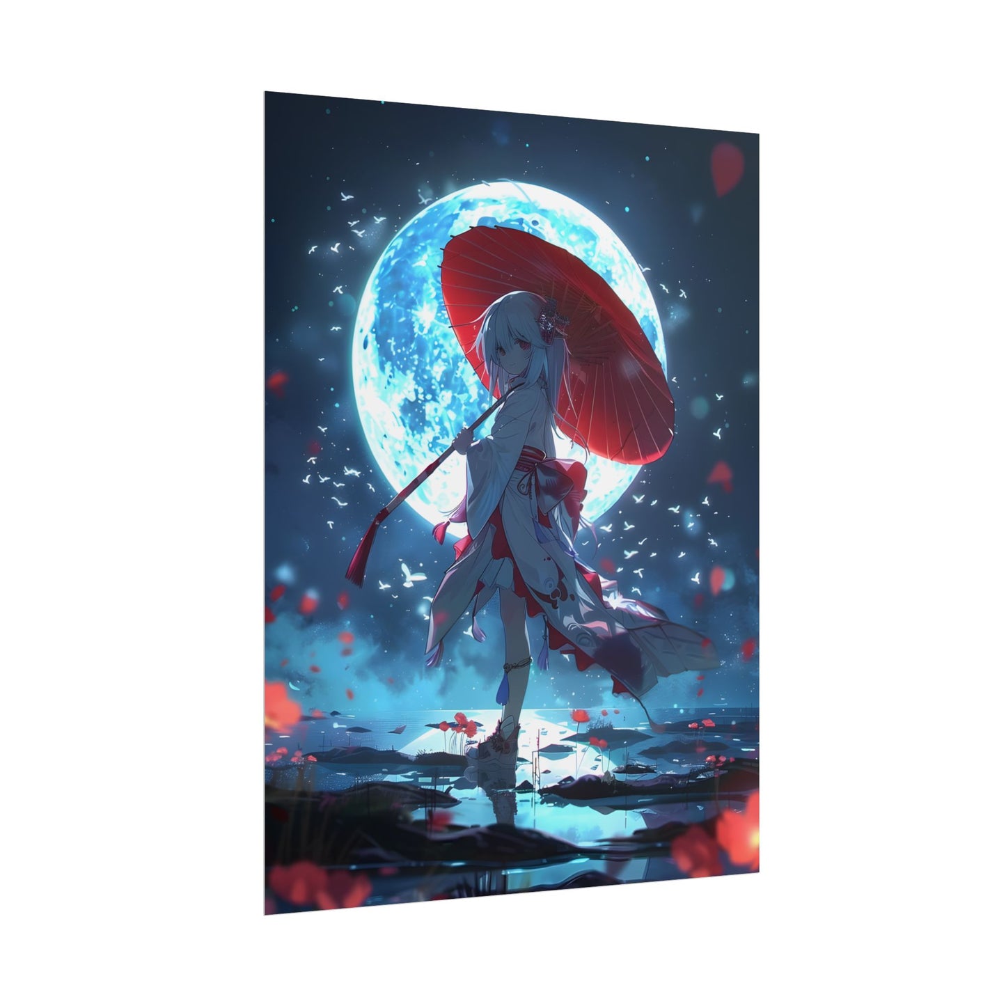 Cute Anime Girl with Umbrella: Rainy Day Art - Poster