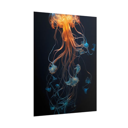 Bioluminescent Oceanic Ballet: Mesmerizing Underwater Scene Artwork - Poster