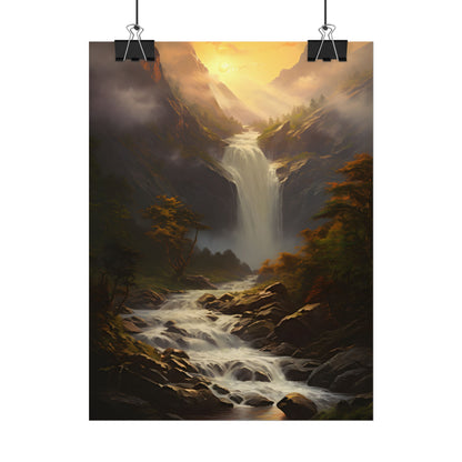 Breathtaking Waterfall: Nature's Beauty in Oil Painting - Poster