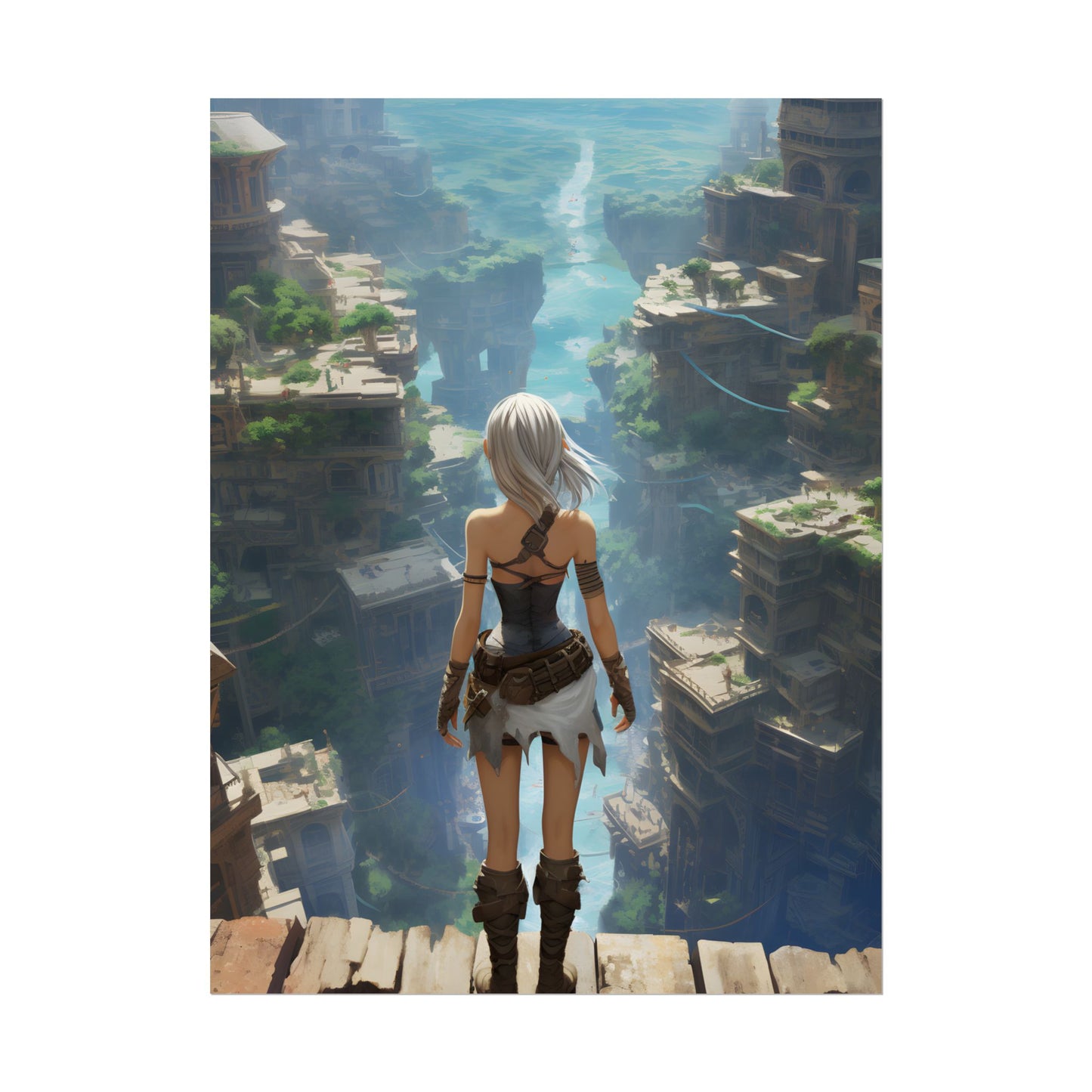 Dramatic Anime Female: Dynamic Birds Eye View Artwork - Poster